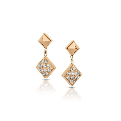 Boucles d'oreilles Hulchi Belluni Cubini en or rose avec losanges pavés de diamants