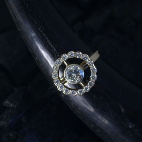 bague création david mann or blanc diamant central anneau diamants