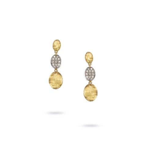 Boucles d'oreilles Marco Bicego Siviglia 3 motifs or jaune guilloché et pavé de diamants