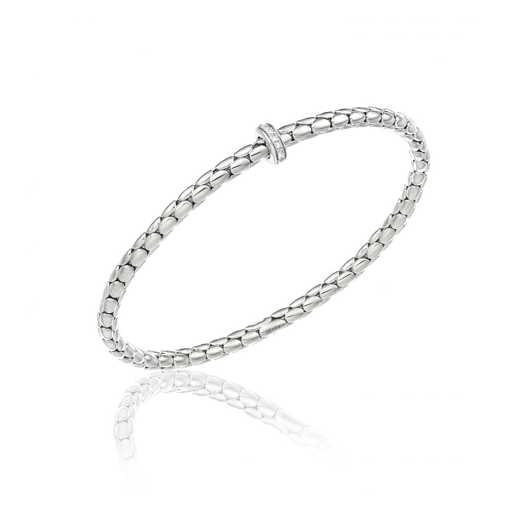 Bracelet Chimento Stretch Spring  en or blanc à maille élastique, orné d'un motif serti de diamants
