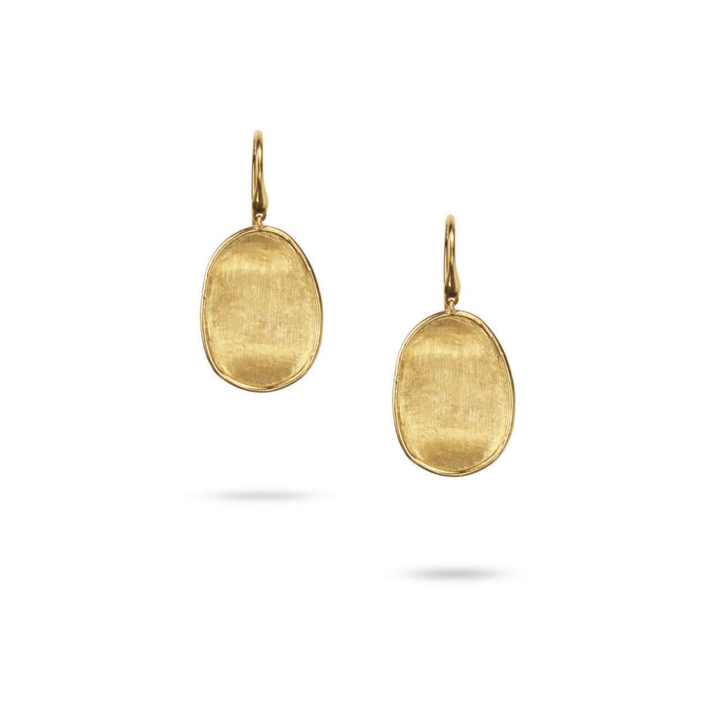 Boucles d'oreilles pendantes Marco Bicego Lunaria pavés d'or jaune guilloché pendants