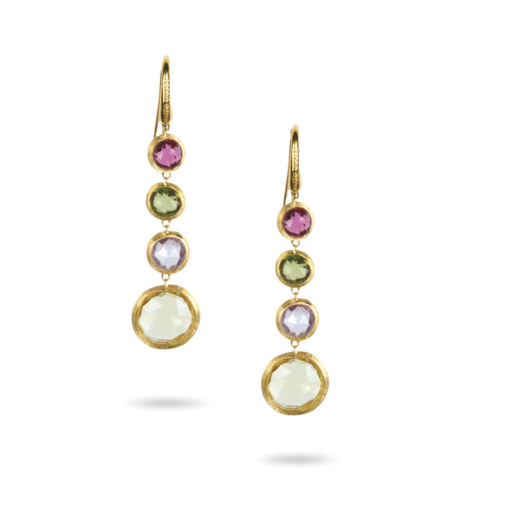 Boucles d'oreilles pendantes Marco Bicego, collection Jaipur 4 pierres de couleur disponible à la bijouterie à Liège